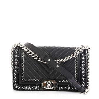 Chanel Jacket Boy Flap Bag Chevron Calfskin with Tweed Old Medium