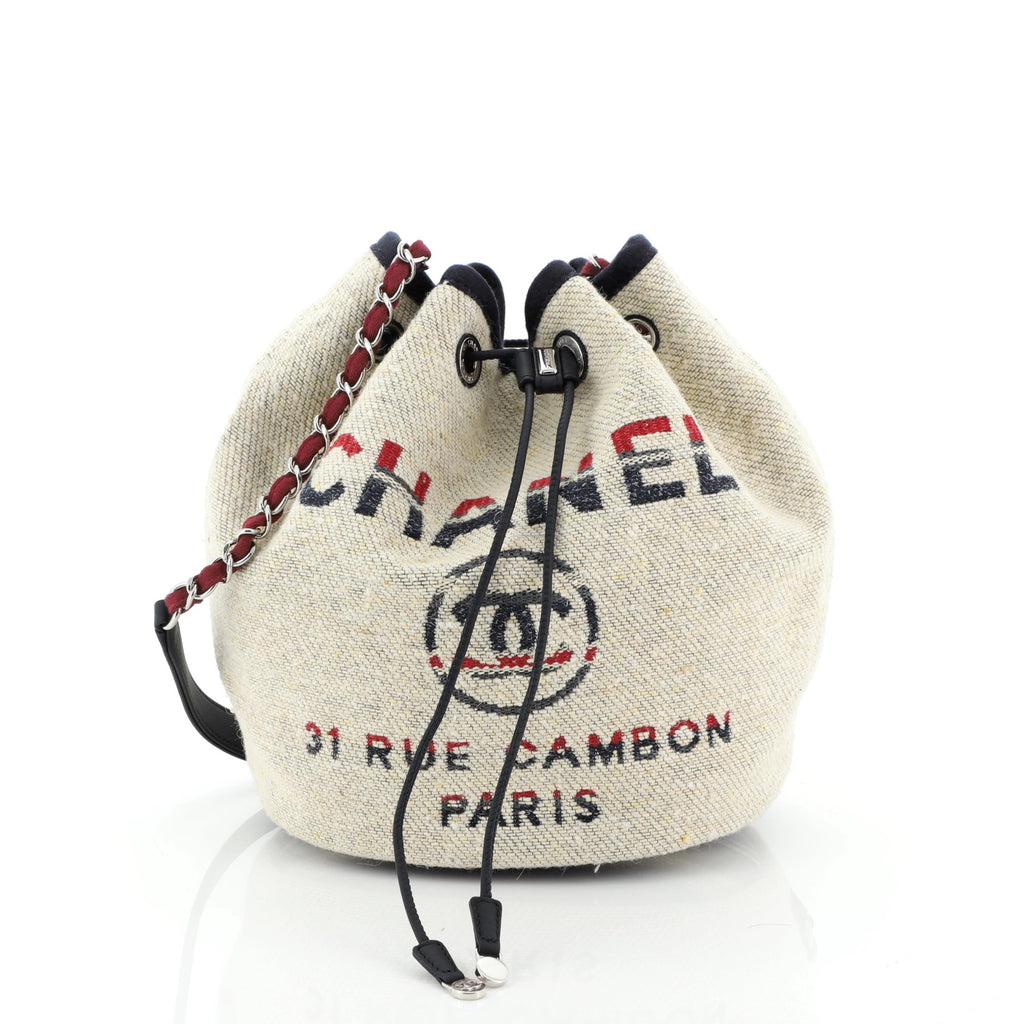 Chanel Deauville Drawstring Bucket Bag Canvas Medium Neutral 4714815
