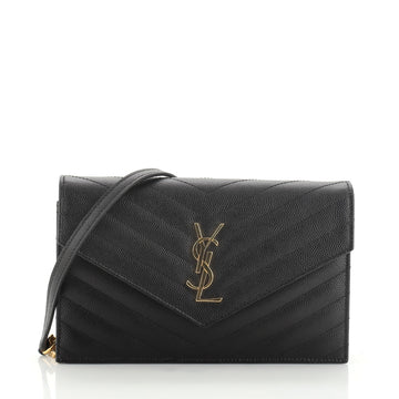 Saint Laurent Classic Monogram Wallet on Chain Matelasse Chevron Leather Small