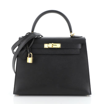 Hermes Kelly Handbag Black Epsom with Gold Hardware 28