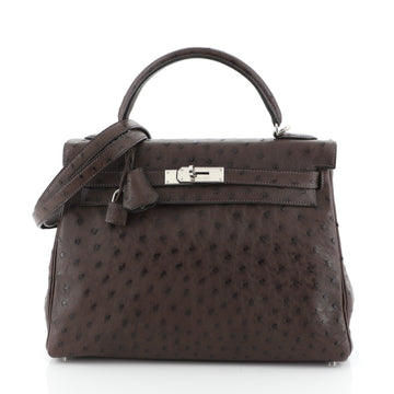 Hermes Kelly Handbag Brown Ostrich with Palladium Hardware 28
