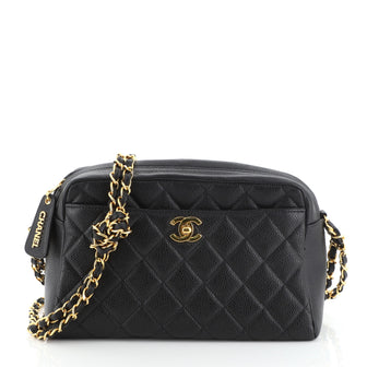 Chanel Vintage Front Pocket Camera Bag Quilted Caviar Small