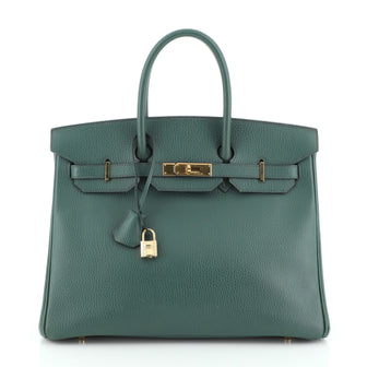 Hermes Birkin Handbag Green Ardennes with Gold Hardware 35