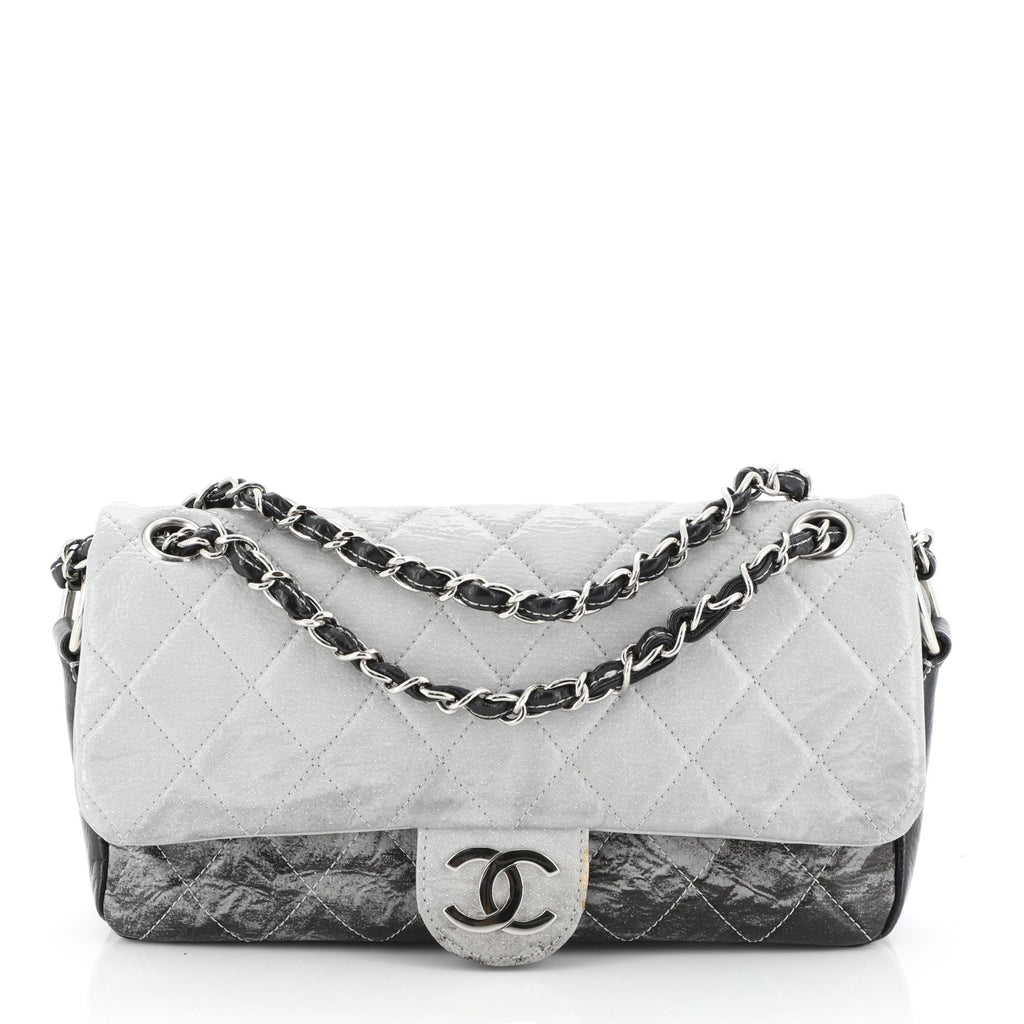 Chanel Melrose Degrade Flap Bag Quilted Patent Vinyl Medium Black