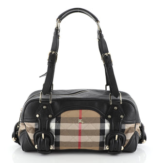 Burberry Buckle Flap Shoulder Bag Quilted House Check Canvas with Leather Large