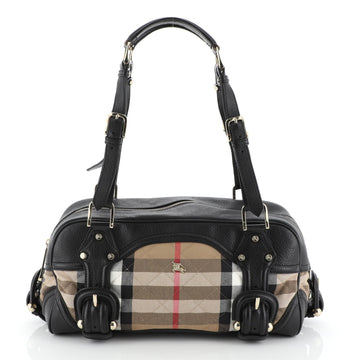 Burberry Buckle Flap Shoulder Bag Quilted House Check Canvas with Leather Large
