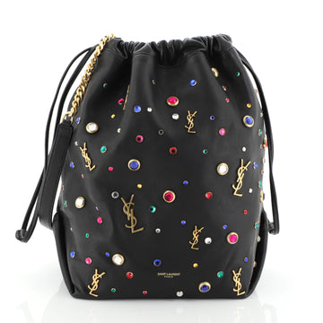 Saint Laurent Teddy Bucket Bag Embellished Leather Small