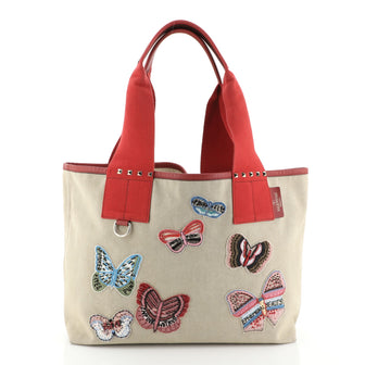 Valentino Grande Plage Tote Embroidered Canvas Medium