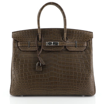 Hermes Birkin Handbag Grey Matte Niloticus Crocodile with Palladium Hardware 35