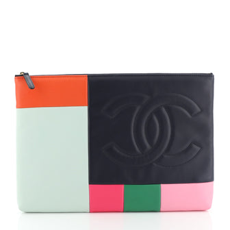 Chanel O Case Clutch Colorblock Leather Large