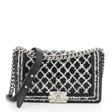 Chanel Boy Flap Bag Sequin Quilted Calfskin Old Medium