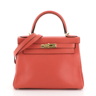 Hermes Kelly Handbag Red Evercolor with Gold Hardware 28