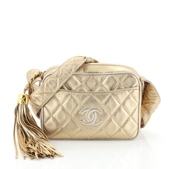 Chanel Vintage Diamond CC Slit Pocket Camera Bag Quilted Leather Small