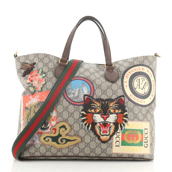 Gucci Courrier Convertible Soft Open Tote GG Coated Canvas with Applique Large