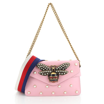 Gucci Broadway Pearly Bee Shoulder Bag Embellished Leather Mini
