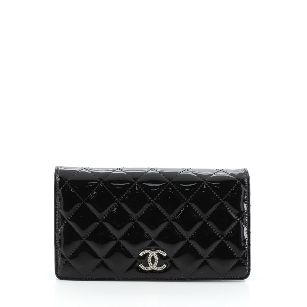 CHANEL Patent Quilted Brilliant Zipped Pocket Wallet Black 1282763