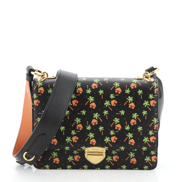 Prada Pushlock Flap Shoulder Bag Printed Saffiano Medium