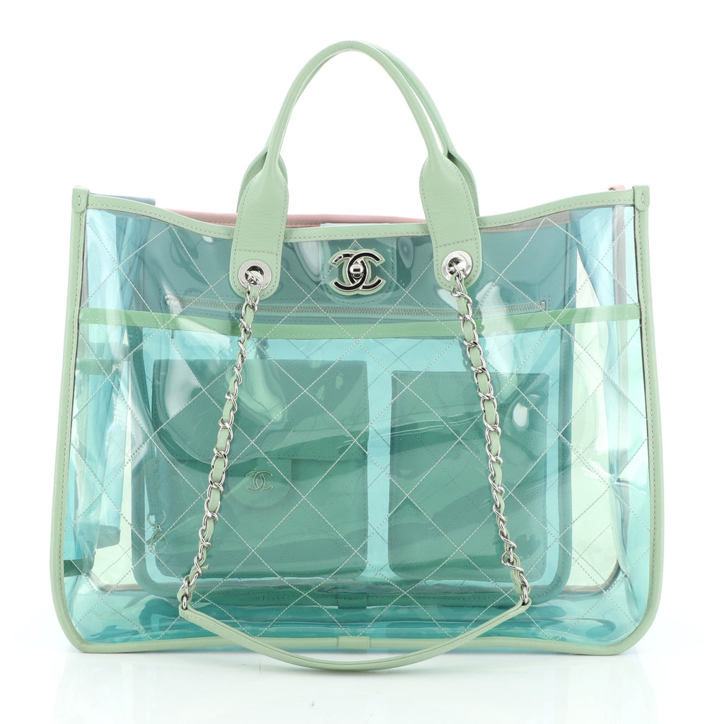 Chanel Shopper PVC Quilted Coco Splash Medium Blue/Green/Pink in Lambskin  with Silver-tone - US