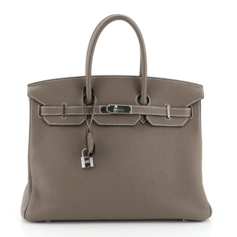 Hermes Birkin Handbag Grey Clemence with Palladium Hardware 35