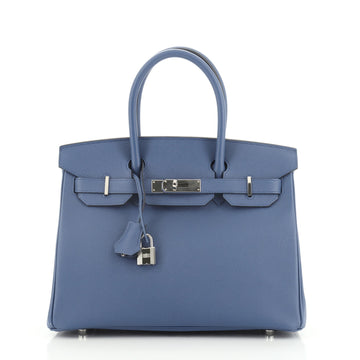 Hermes Birkin Handbag Blue Epsom with Palladium Hardware 30