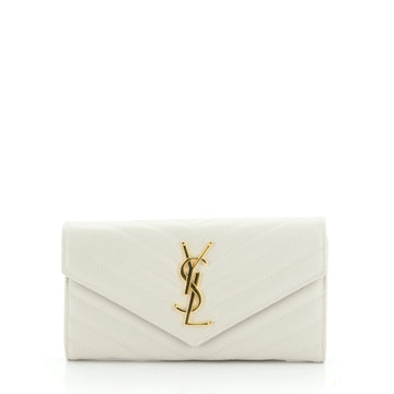 Saint Laurent Classic Monogram Flap Wallet Matelasse Chevron Leather Large