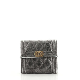 Chanel Boy Bifold Wallet Quilted Metallic Calfskin Compact