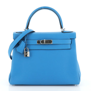Hermes Kelly Handbag Blue Togo with Palladium Hardware 28