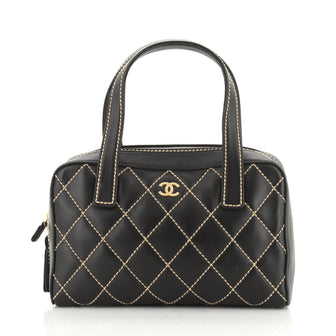 Chanel Surpique Zip Around Satchel Quilted Leather Medium