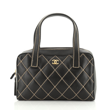 Chanel Surpique Zip Around Satchel Quilted Leather Medium