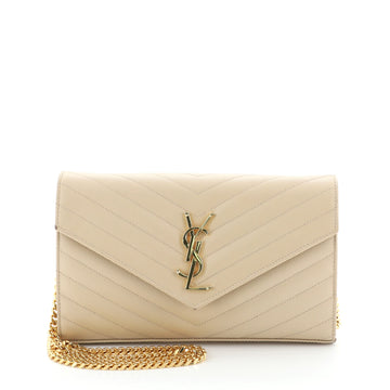 Saint Laurent Classic Monogram Wallet on Chain Matelasse Chevron Leather Medium