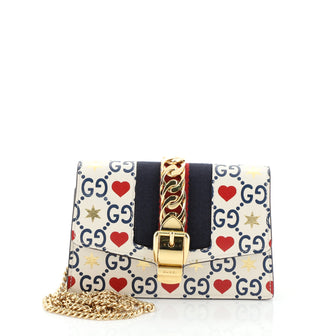 Gucci Sylvie Chain Shoulder Bag Printed Leather Super Mini