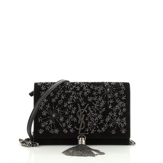Saint Laurent Classic Monogram Tassel Chain Wallet Beaded Suede 