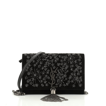 Saint Laurent Classic Monogram Tassel Chain Wallet Beaded Suede 