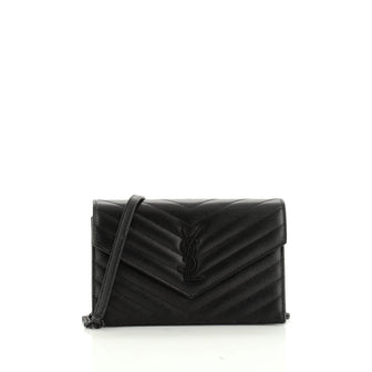 Saint Laurent Classic Monogram Wallet on Chain Matelasse Chevron Leather Small