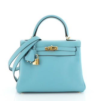 Hermes Kelly Handbag Blue Swift with Gold Hardware 25