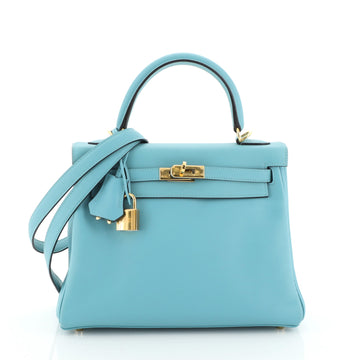 Hermes Kelly Handbag Blue Swift with Gold Hardware 25