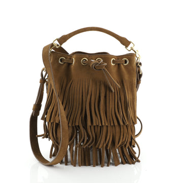 Saint Laurent Fringe Emmanuelle Bucket Bag Suede Small