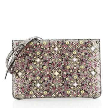 Christian Louboutin Loubiclutch Spiked Python Embossed Leather 