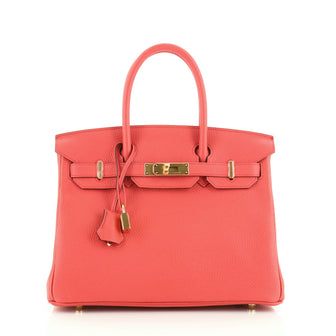 Hermes Birkin Handbag Red Clemence with Gold Hardware 30