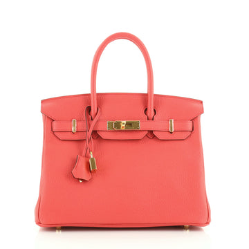 Hermes Birkin Handbag Red Clemence with Gold Hardware 30