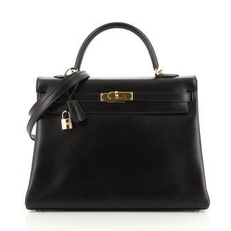 Hermes Kelly Handbag Black Box Calf with Gold Hardware 35