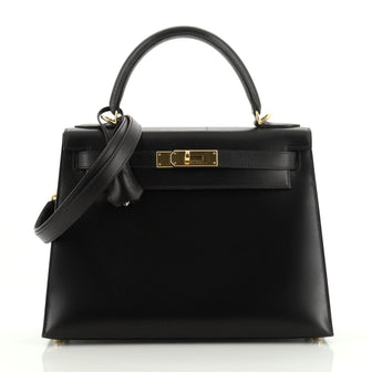 Hermes Kelly Handbag Black Box Calf with Gold Hardware 28