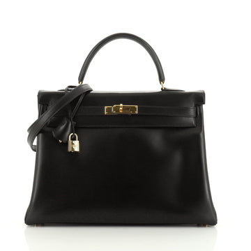 Hermes Kelly Handbag Black Box Calf with Gold Hardware 35