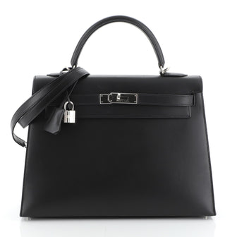 Hermes Kelly Handbag Black Chamonix with Palladium Hardware 32