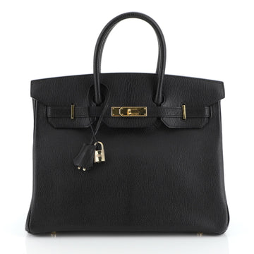 Hermes Birkin Handbag Black Chevre de Coromandel with Gold Hardware 35