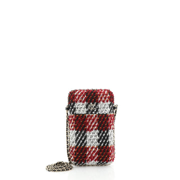 Chanel Chain Around Phone Holder Crossbody Bag Tweed and Ribbon 