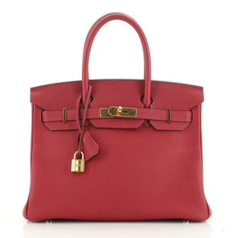 Hermes Birkin Handbag Red Togo with Gold Hardware 30