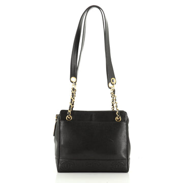 Chanel Vintage Stitched CC Shoulder Bag Caviar Small