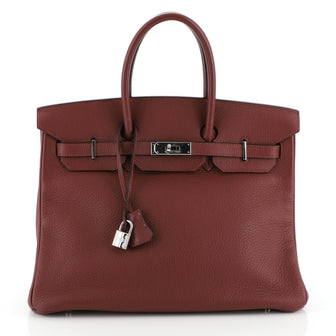 Hermes Birkin Handbag Red Clemence with Palladium Hardware 35