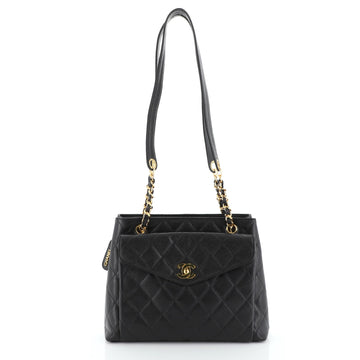 Chanel Vintage Front Pocket Shoulder Bag Quilted Caviar Medium